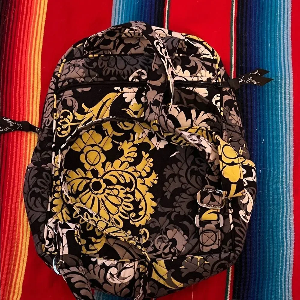 Vera Bradley Stylish Black and Yellow Floral Backpack